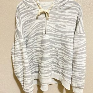 Cropped animal print half zipped hoodie
